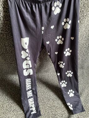 Black Paw Print Leggings for Women - "Dogs Make Me Happy"
